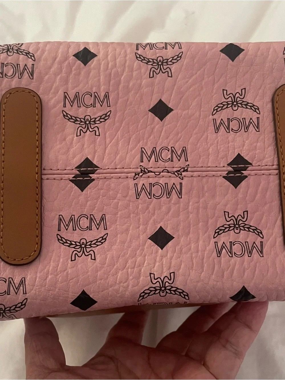 MCM MFO Colorblock Pink Coated Canvas with Tan Leather Backpack